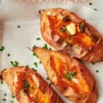Air fryer sweet potatoes image for Pinterest.
