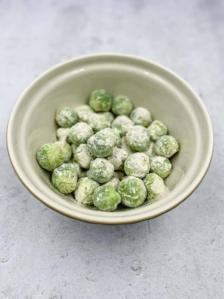 Brussels sprouts coated with flour.