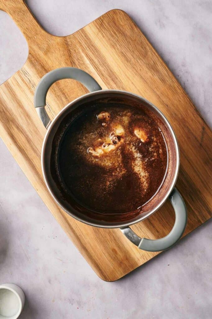 A pan of melted butter and chocolate.