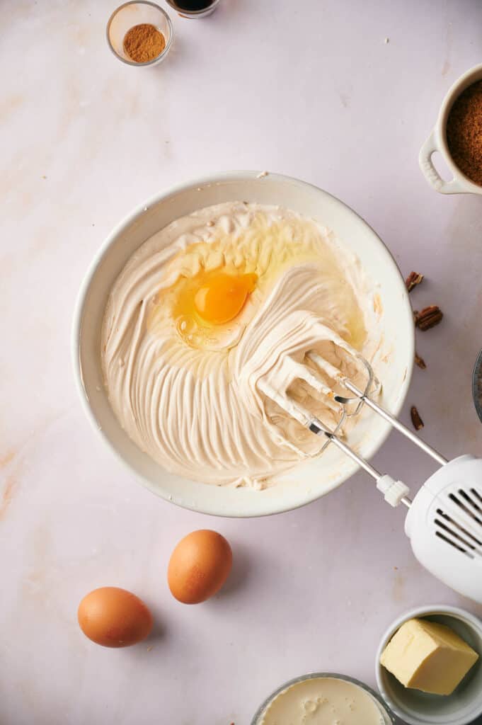 Cheesecake filling with an egg on top.