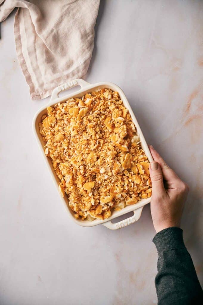 Pineapple casserole before it's baked.