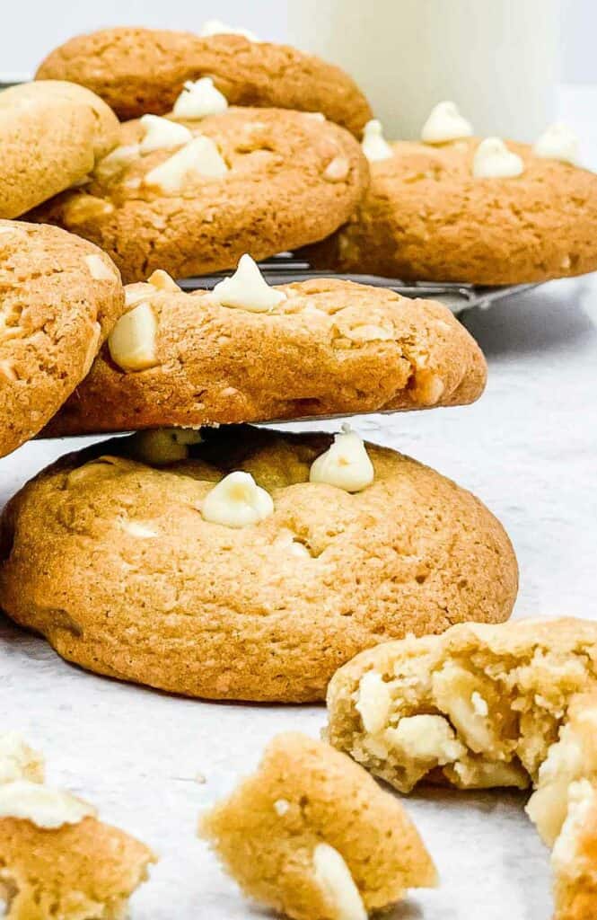 White chocolate chip macadamia nuts cookies straight from the air fryer.