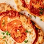 Margherita flatbread pizza image for Pinterest.