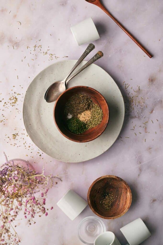 All ingredients added to a small mixing bowl.