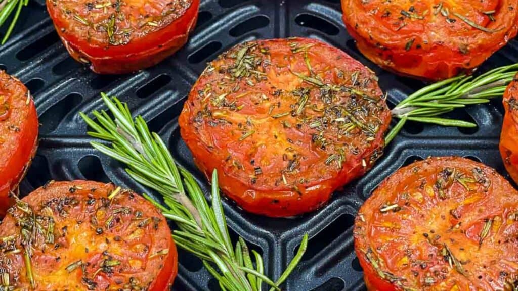 Air fried tomatoes with fresh rosemary.