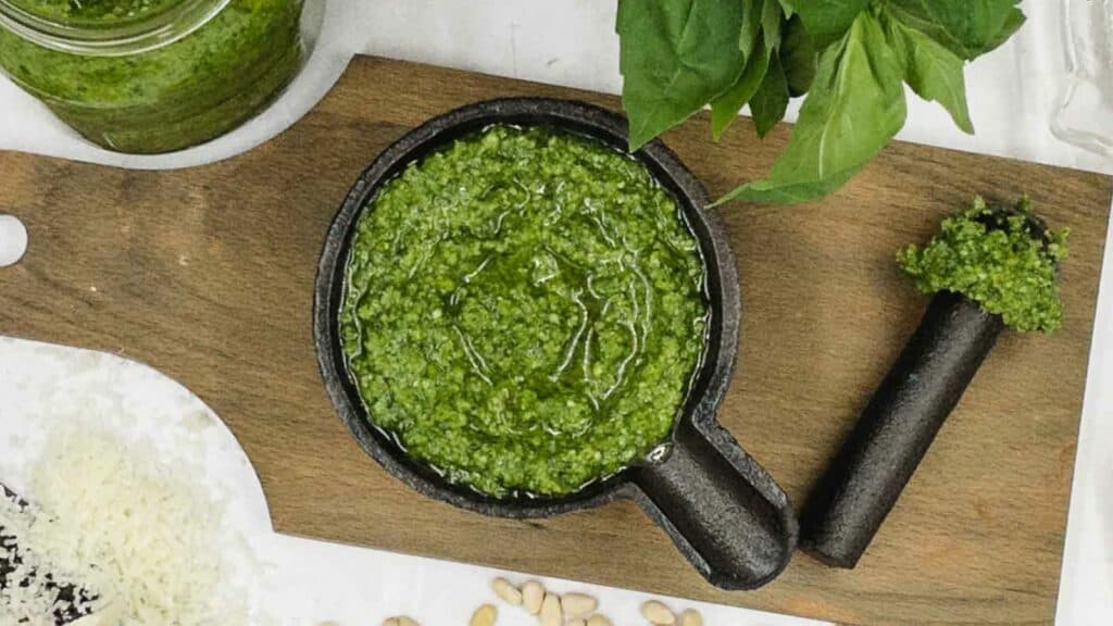 Basil pesto freshly made.