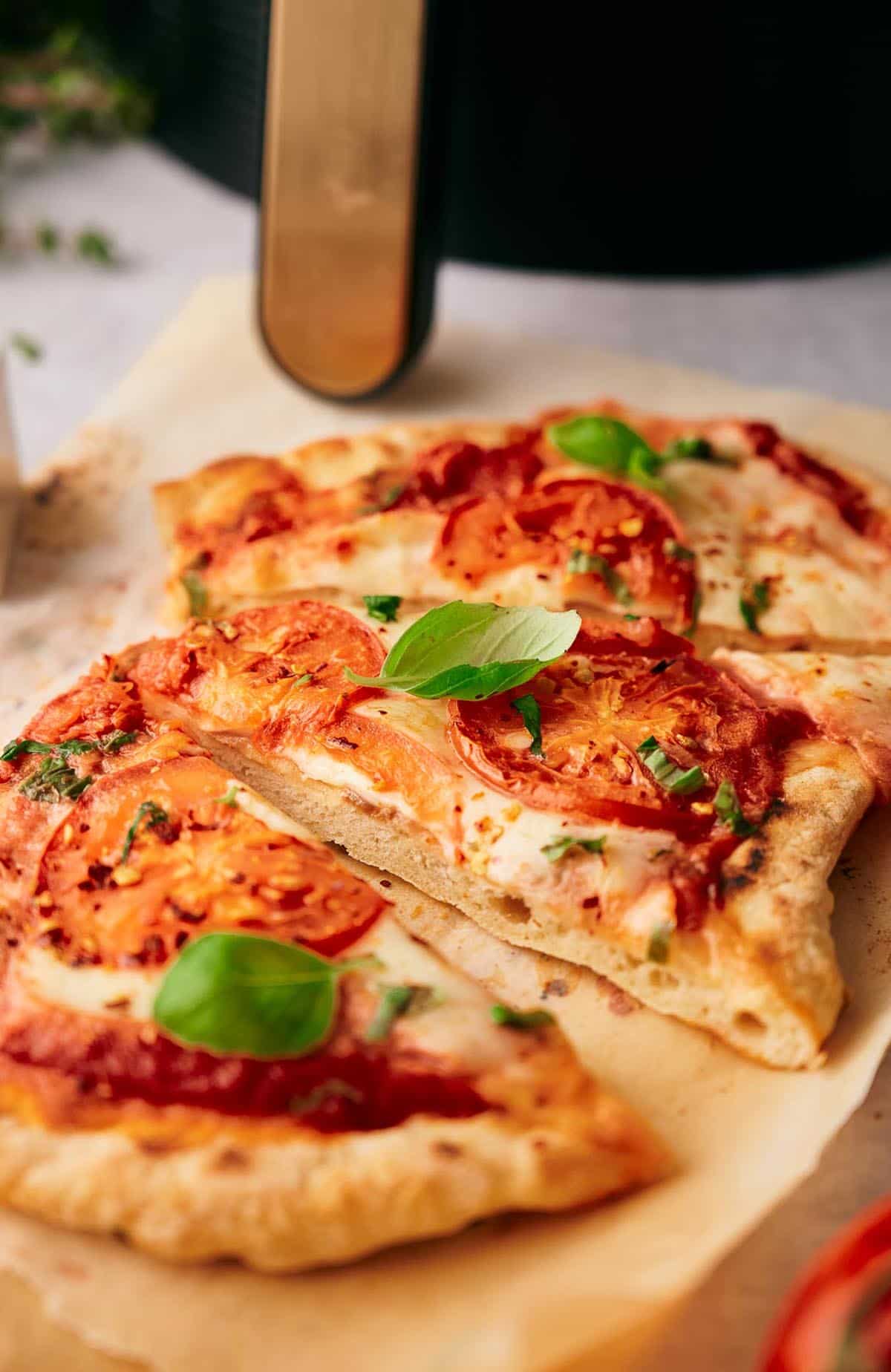 Delicious air fryer flatbread pizza.