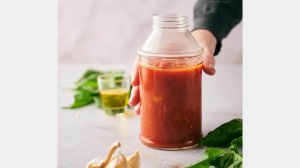 Pizza sauce in a jar.