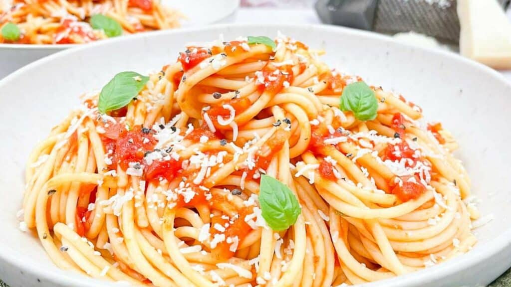 Spaghetti Marinara in a bowl.