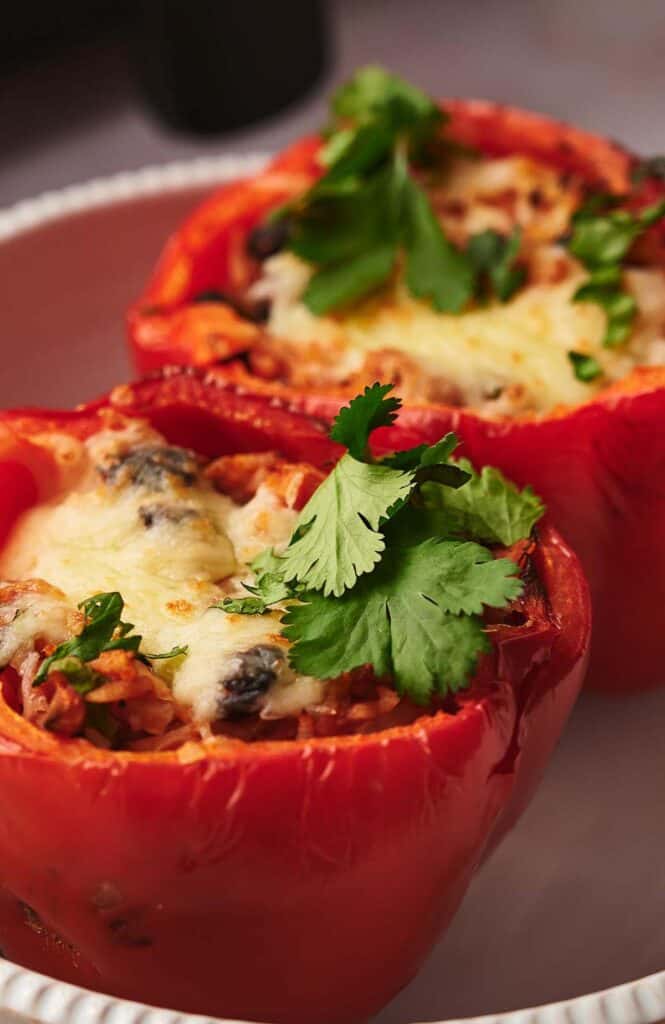 Air fryer stuffed peppers, ready to eat.