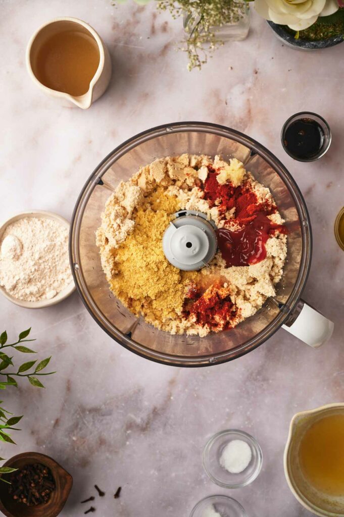 Spices added to tofu crumbs.