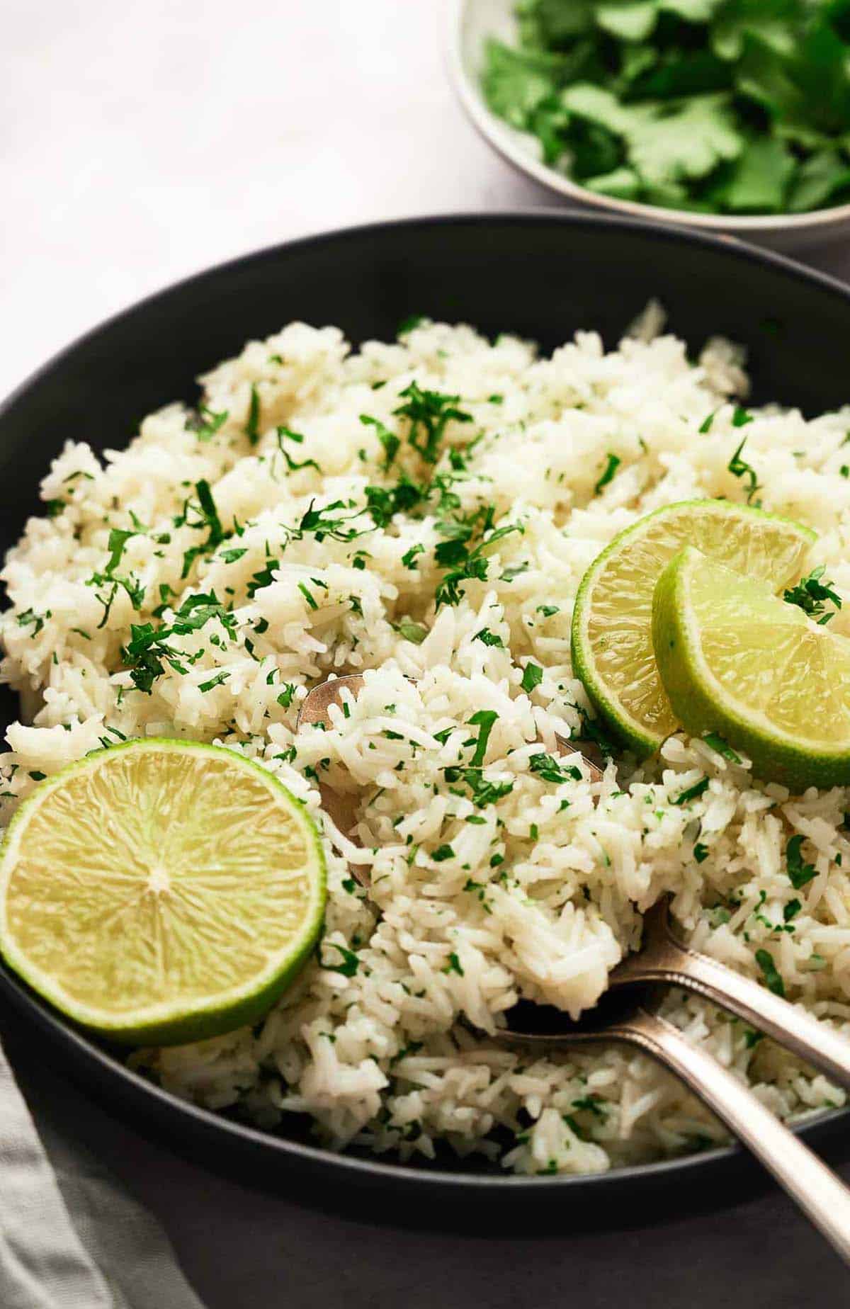 Delicious cilantro lime rice in a bowl ready to eat.
