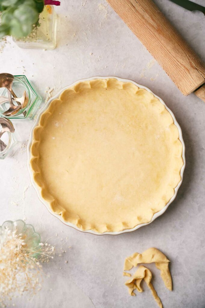 Pie crust in a pie plate.