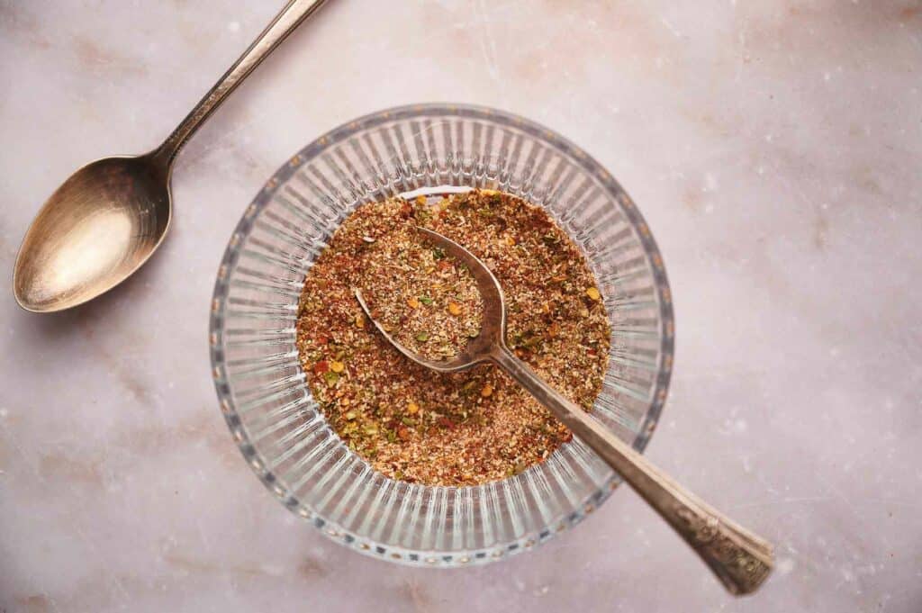 Tablespoons of taco seasoning freshly made.