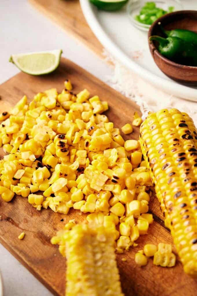 Corn with some of the cobs removed.