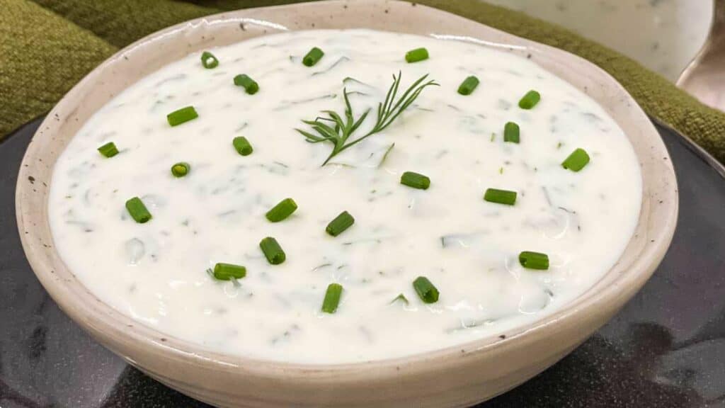 Ranch dressing in a serving bowl.