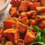 Roasted sweet potato cubes image for Pinterest.