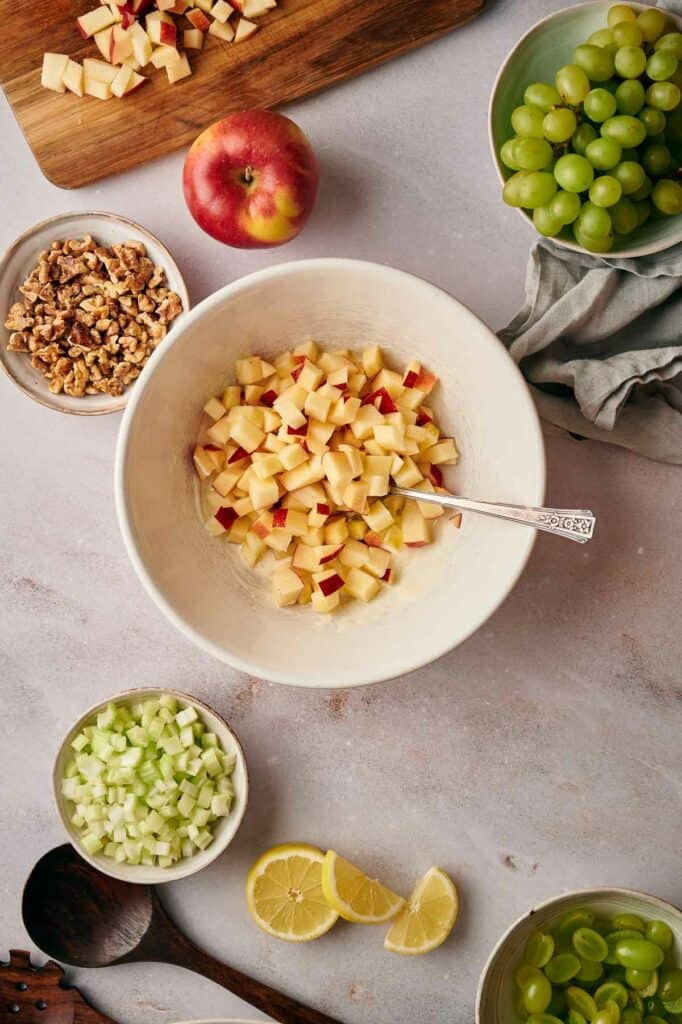 Apples added to the prepared mix.