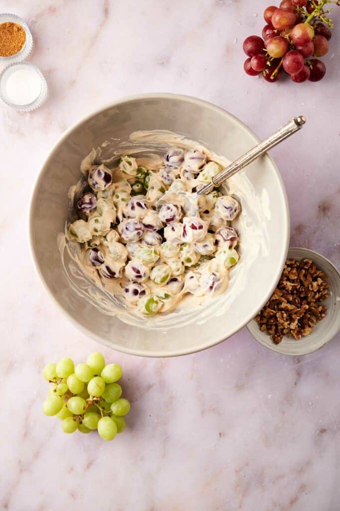 Grapes tossed in the cream cheese mixture.