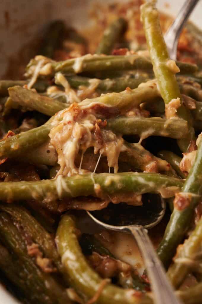 Green beans with bacon and cheese.