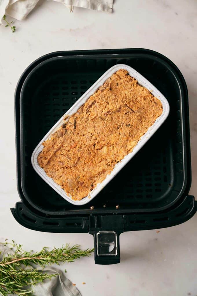 A baking dish in an air fryer.