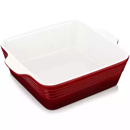 Lovecasa 8x8 inch Casserole Baking Pan with Handle, Ceramic 2 Quart, Red