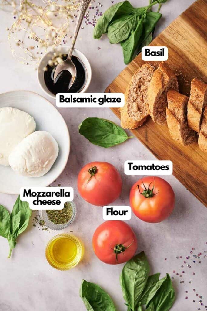 Ingredients for a Caprese candy cane board.