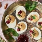 Deviled eggs with cranberry marmalade.