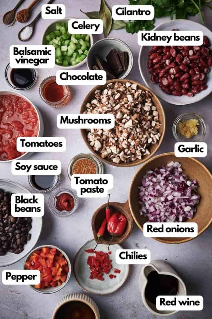 A list of ingredients for a chile relleno.