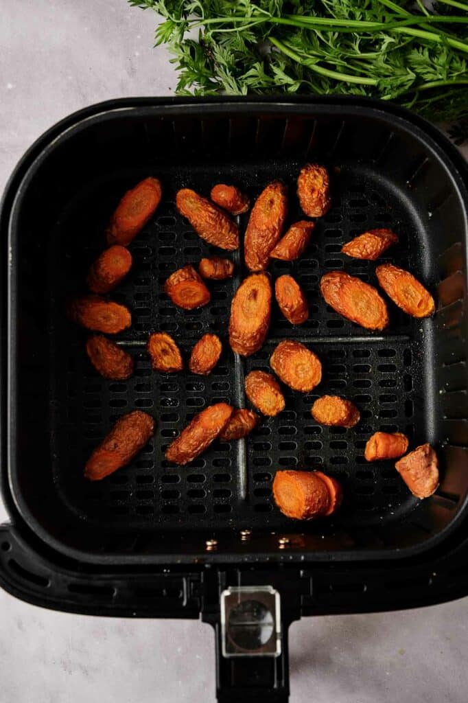Air fryer glazed carrots in an air fryer.
