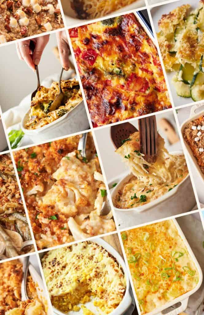A collage of pictures of various casseroles.