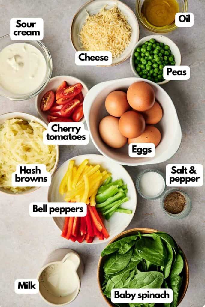 A list of ingredients for an egg and potato casserole.