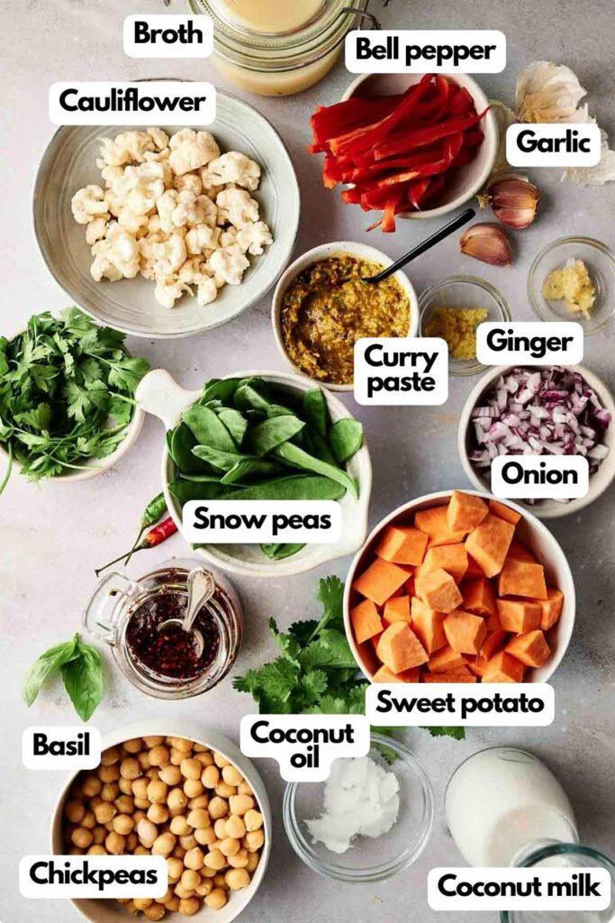 Ingredients needed for the Thai Yellow Curry Recipe.