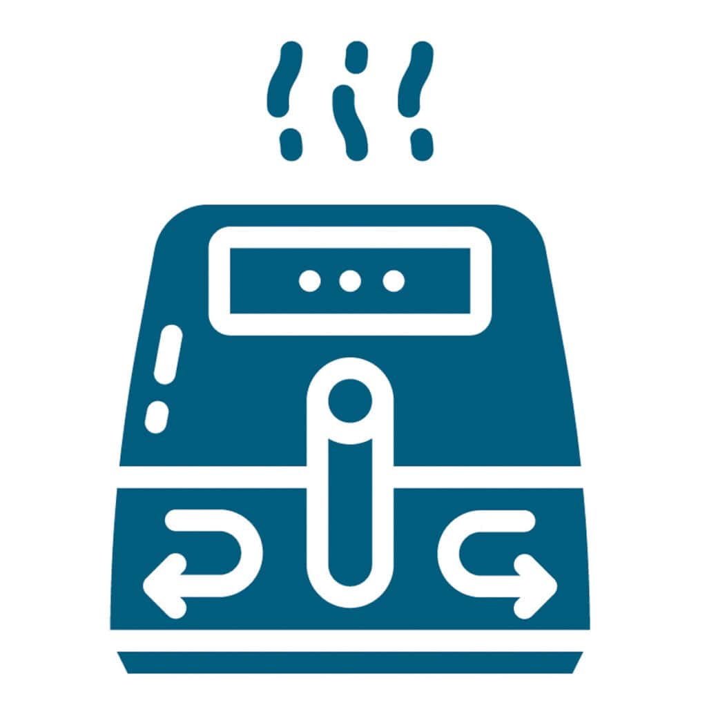 A blue icon of a toaster with steam coming out of it.