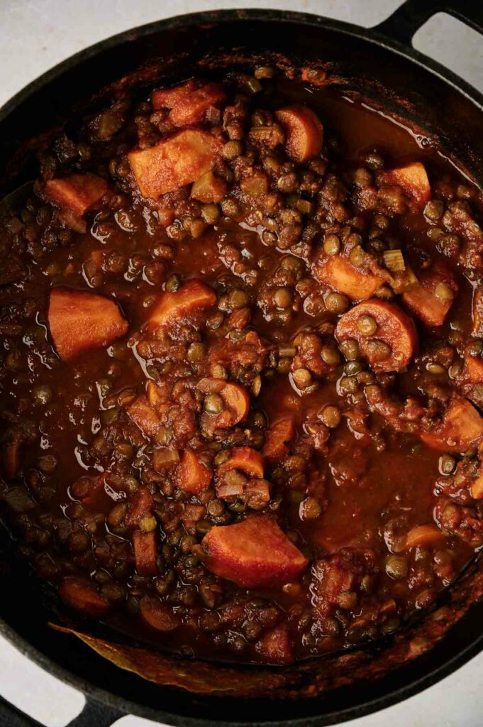 a pot with vegetable stew