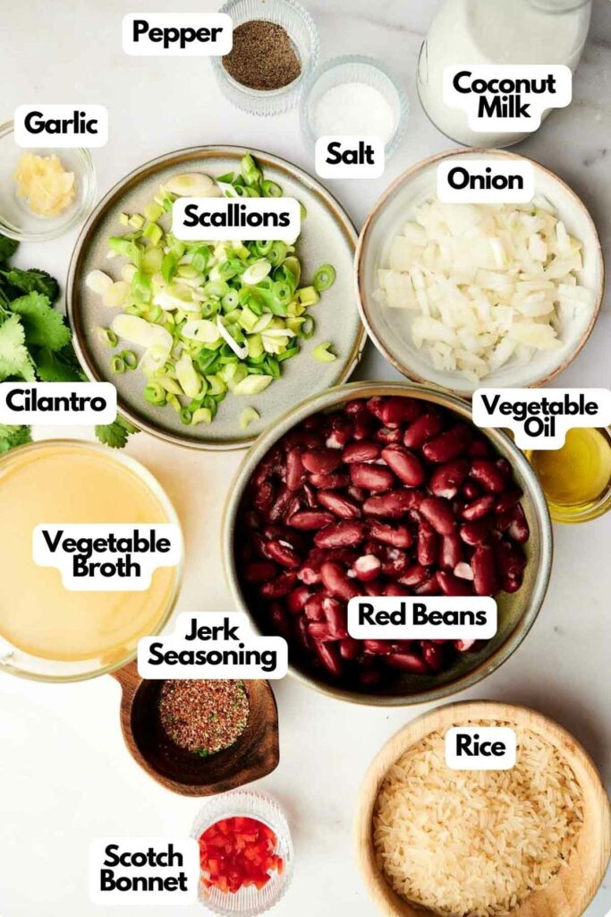 A list of ingredients for a Jamaican red bean recipe. 