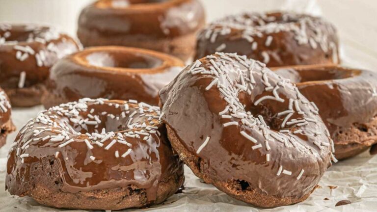 Chocolate Doughnuts on a baking sheet.