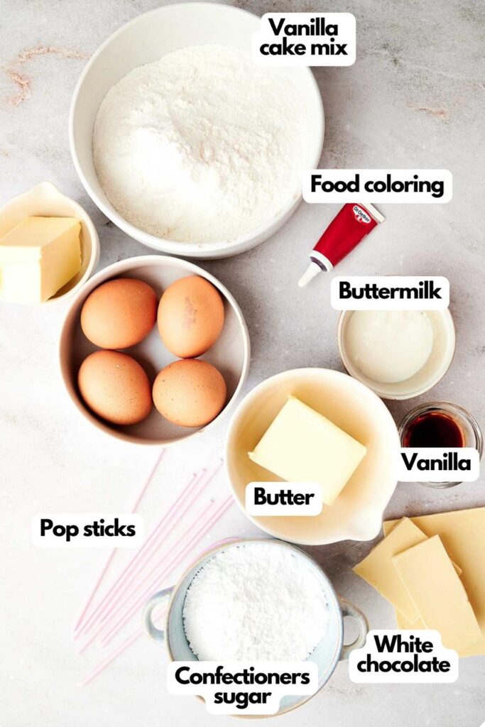 A list of ingredients for a Starbucks cake pops recipe.