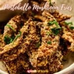 A bowl of pitta chips with portobello mushroom fries and dipping sauce.