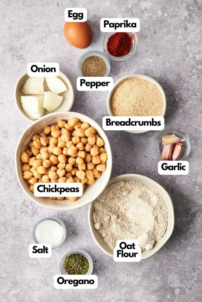 A list of ingredients for a chickpea nugget dish.