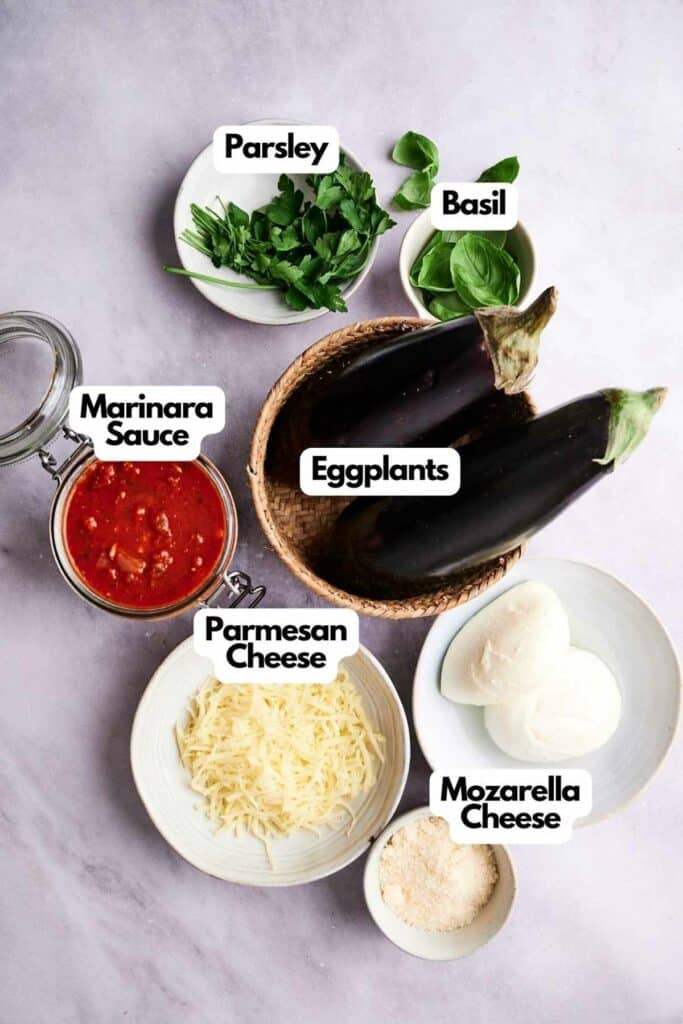 List of ingredients for eggplant casserole.