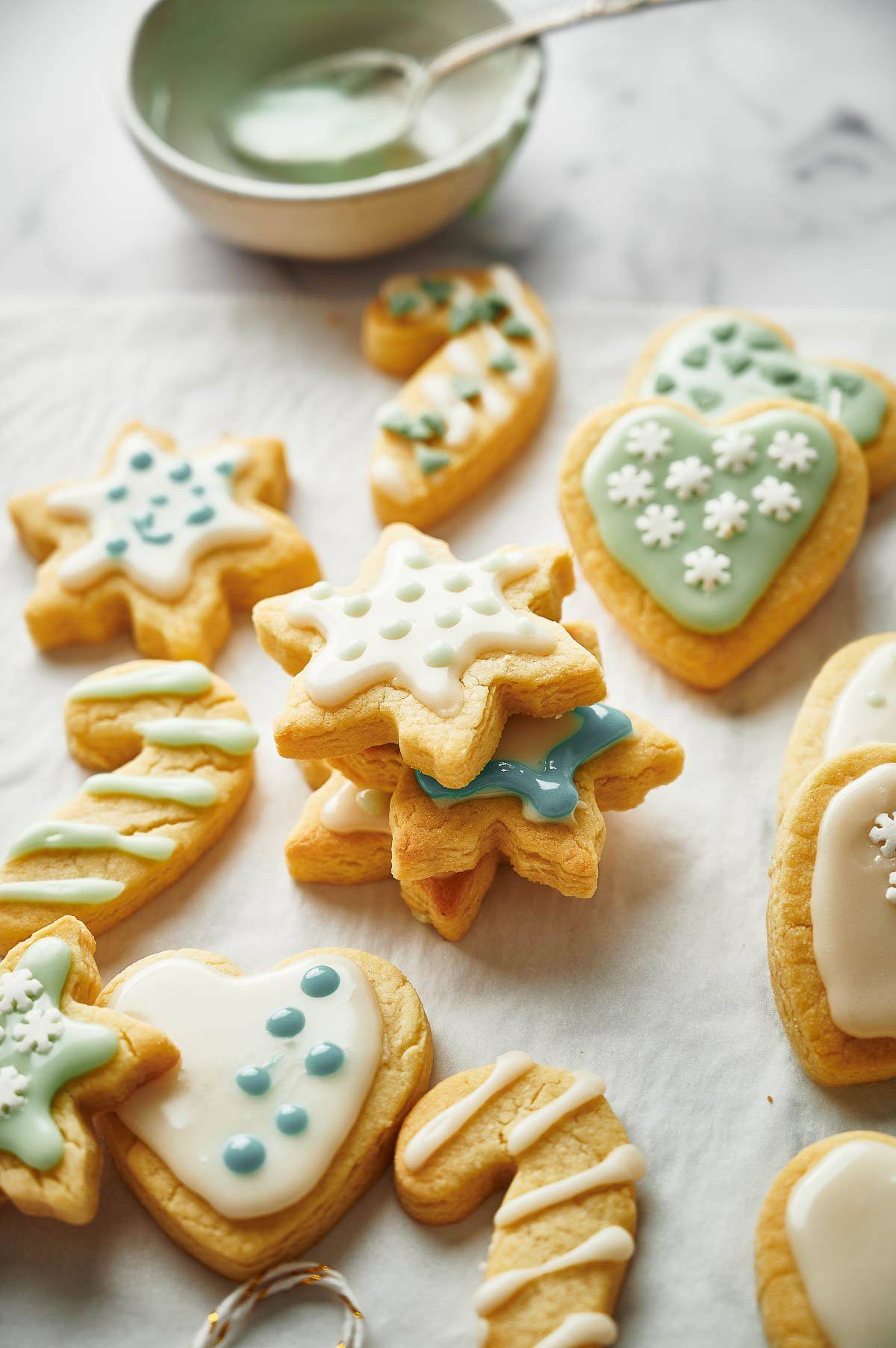 Pastel iced sugar cookies ready for a swap