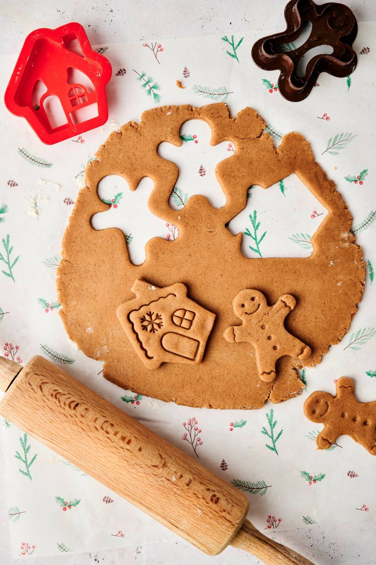 Cutting out cookie shapes from rolled dough